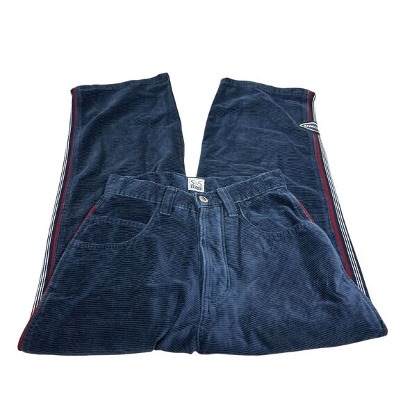 Split Vintage Skateboard Blue Corduroy Embroidered Grunge Y2K Pants Sz 28 Baggy - Picture 3 of 11